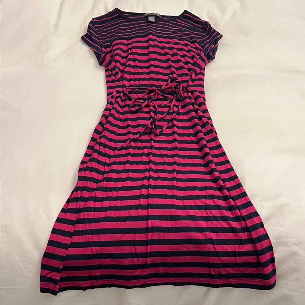 A Pea in the Pod Pink and Navy Striped Maternity Dress Size Medium